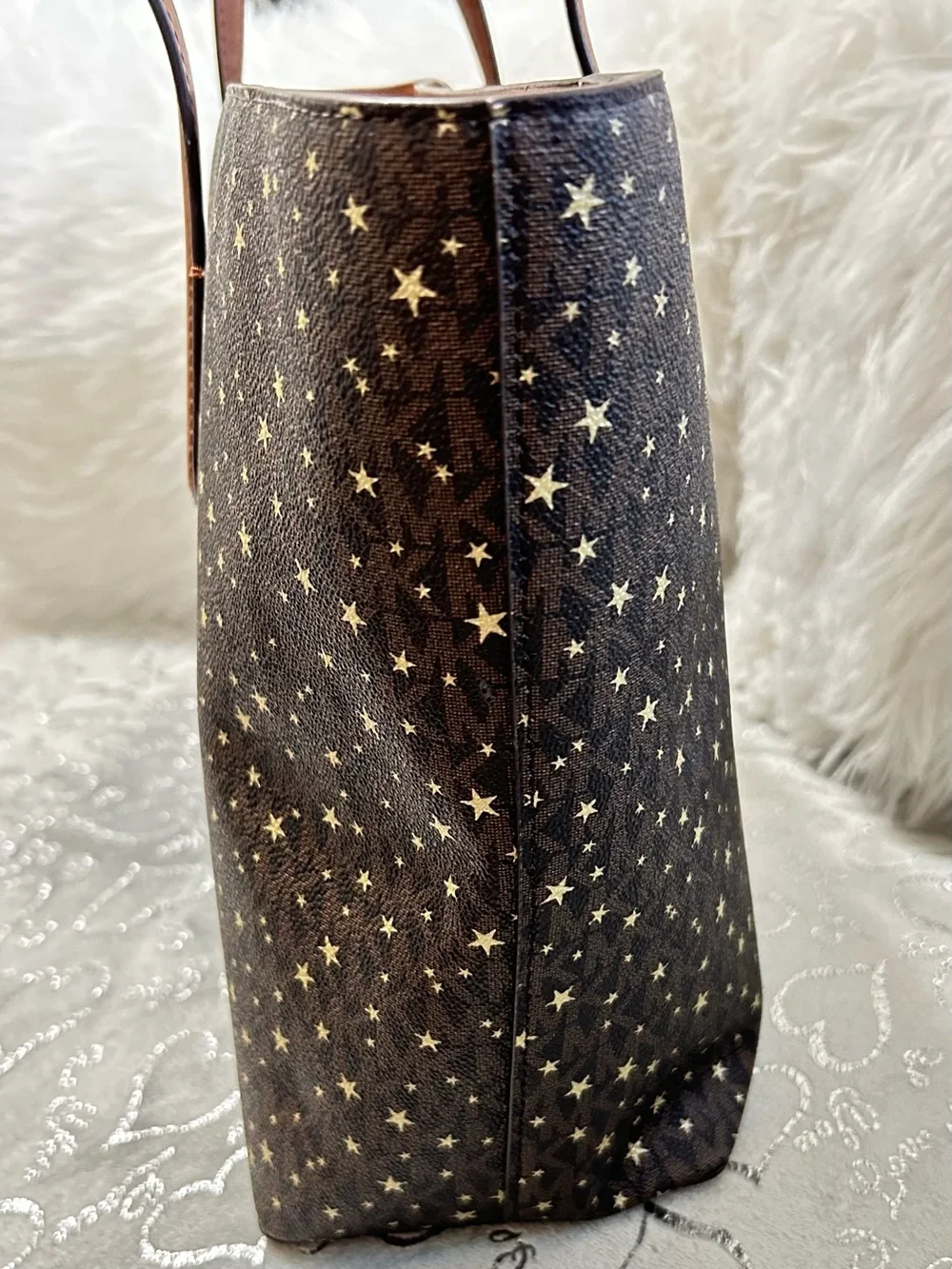 NWT Michael Kors Arden Brown Star-Print Logo Tote with Tan Trim